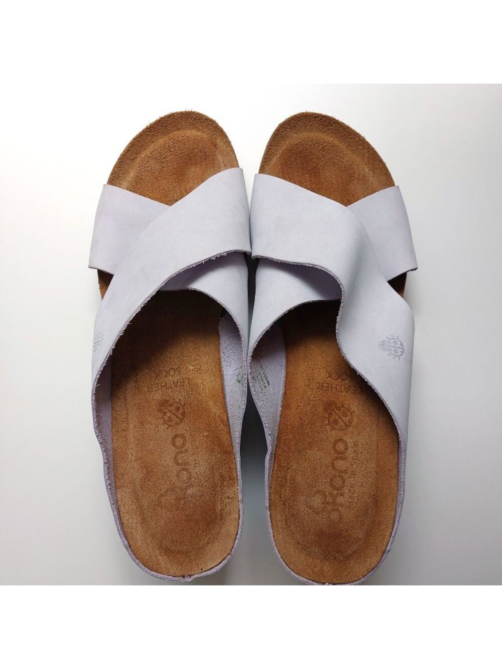 Lilac Nubuck Wedge Leather Lining Sandals Shoes 8.5 Criss-Cross